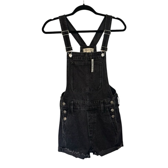Madewell NWT Black Lightly Distressed Denim Short Overalls- Size XXS - Picture 1 of 7